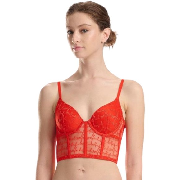 NWT Wolford Logo Obsessed Bustier Crop Top in Red Glow Size 34D - Picture 1 of 17